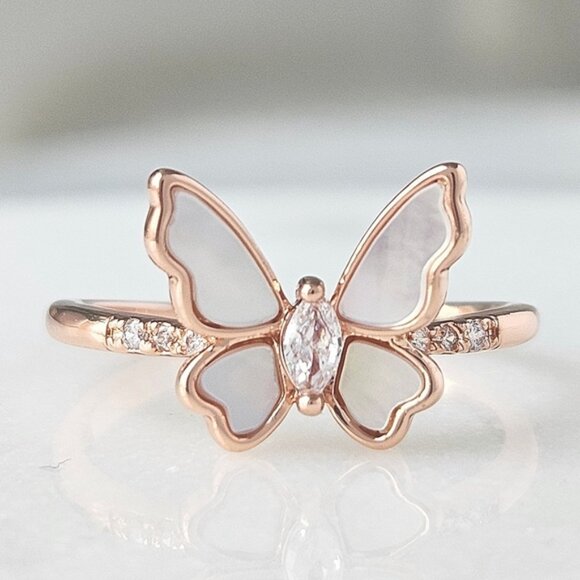 Rose Gold Butterfly ring with Mother of pearl, Charmed Aroma - Picture 8 of 8